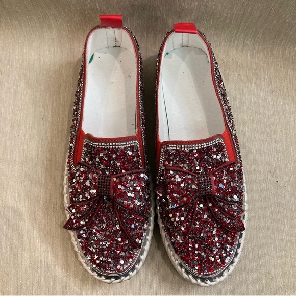 RHINESTONE Sz 9 (260 Korean) Slip On Bow Sparkly All Over Statement Shoes - Picture 4 of 9